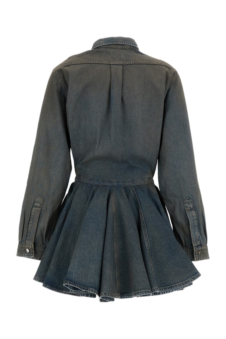 Haikure Shirt-Style Mini Dress In Distressed Cotton Denim