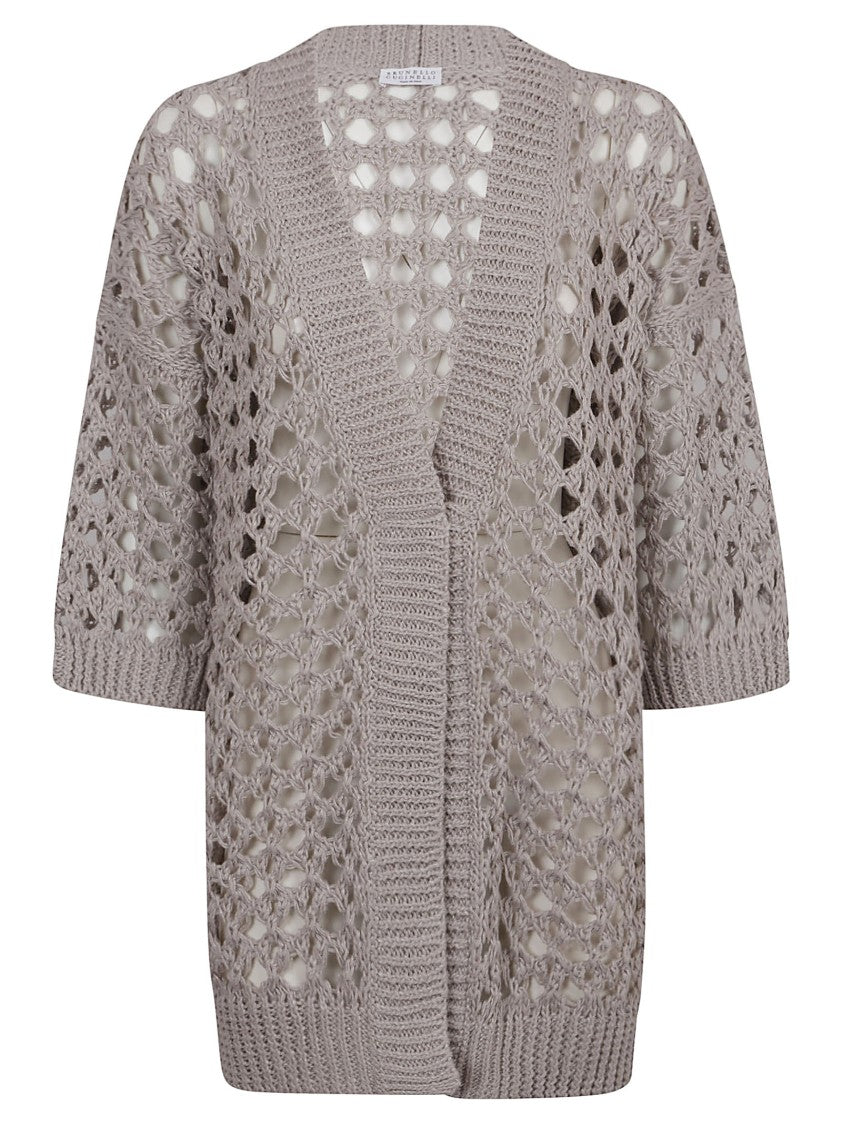 Brunello Cucinelli Open-Knit Sweater With Deep V-Neck