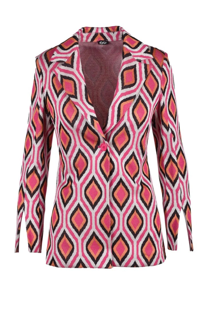 Lvl Level Vibes Level Orange Geometric Viscose-Blend Jacket
