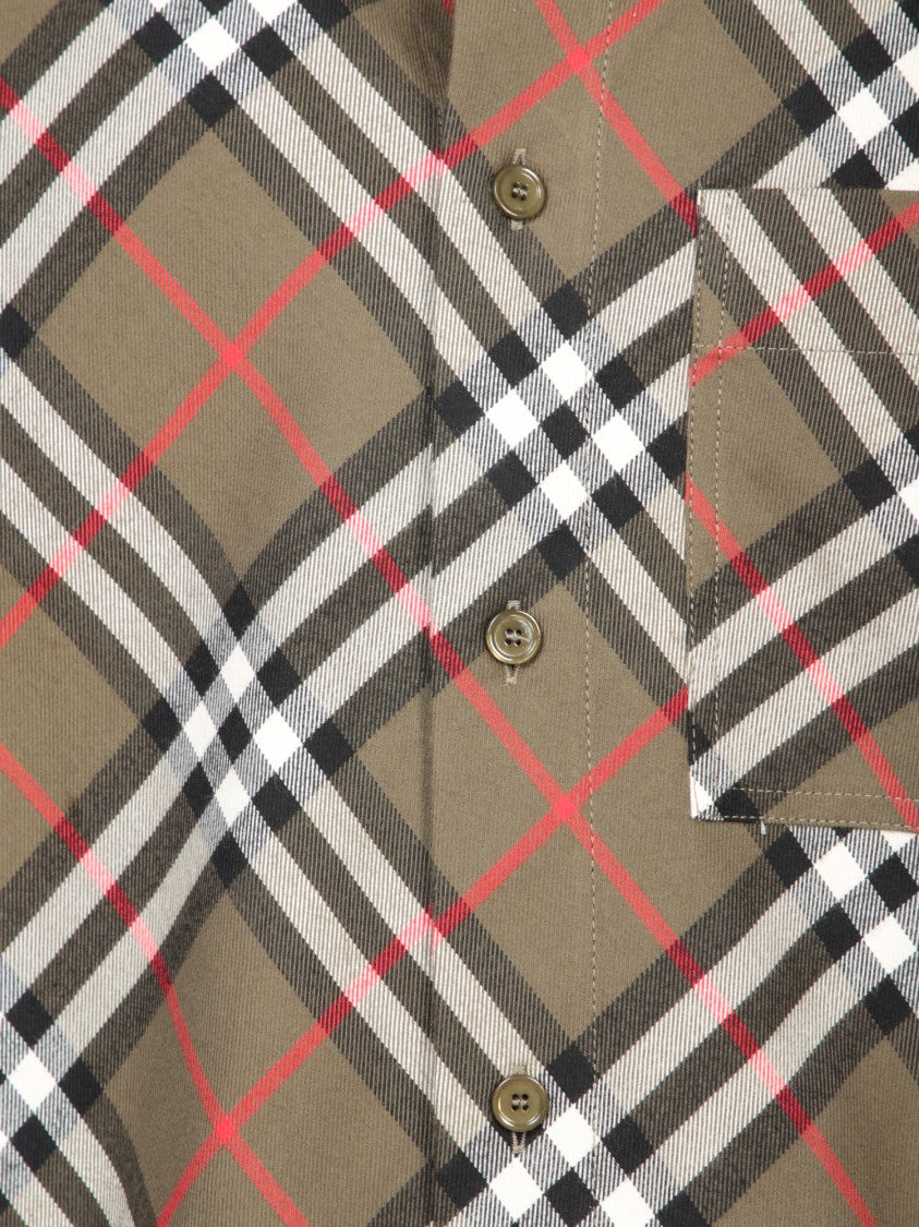 Burberry Olive Green Shirt With Classic Check Pattern