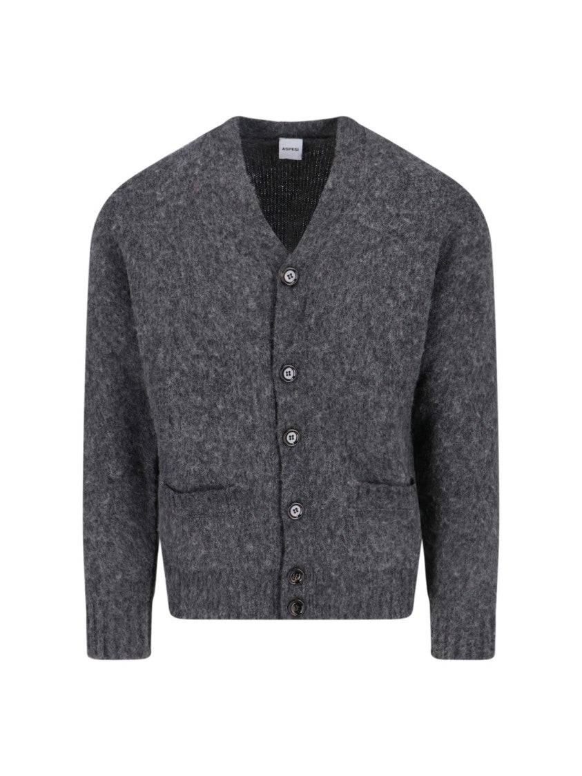 Aspesi Grey V-Neck Wool Cardigan