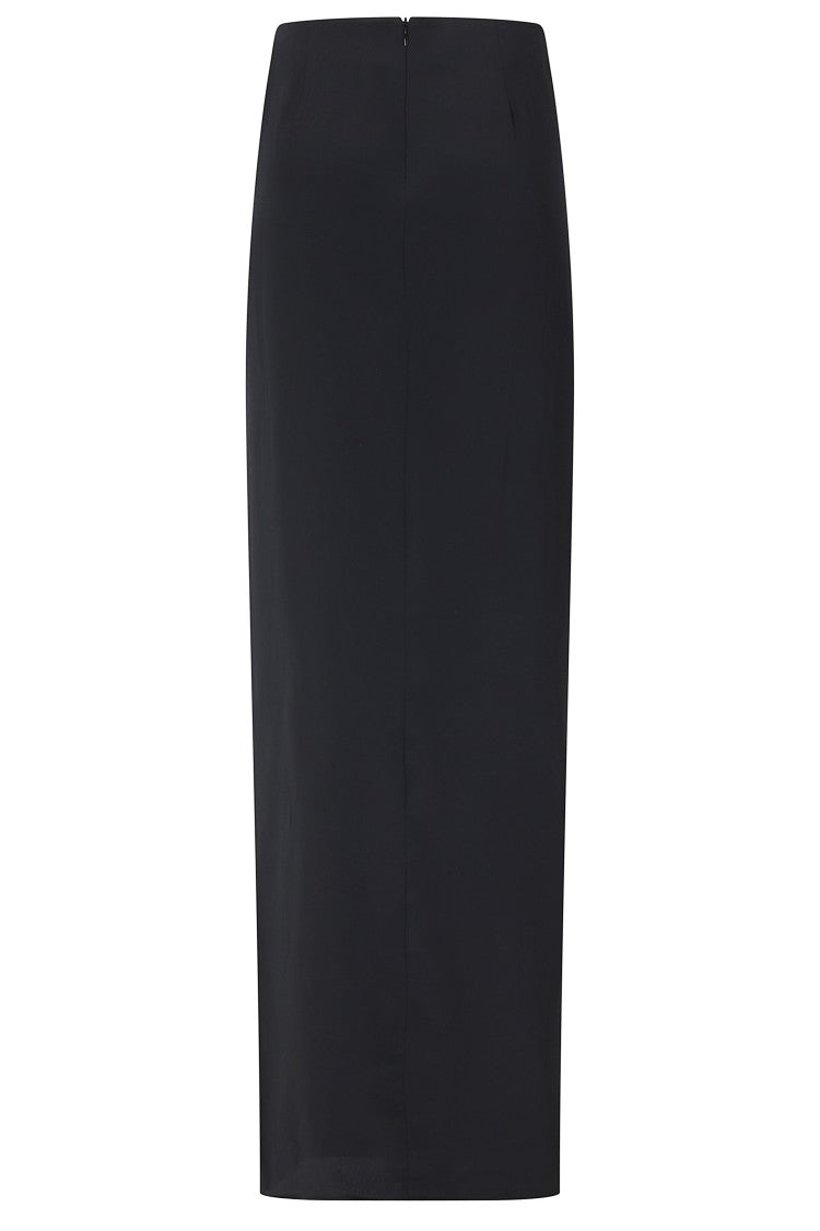The Andamane Black Phoebe Draped Side-Slit Acetate-Blend Maxi Skirt