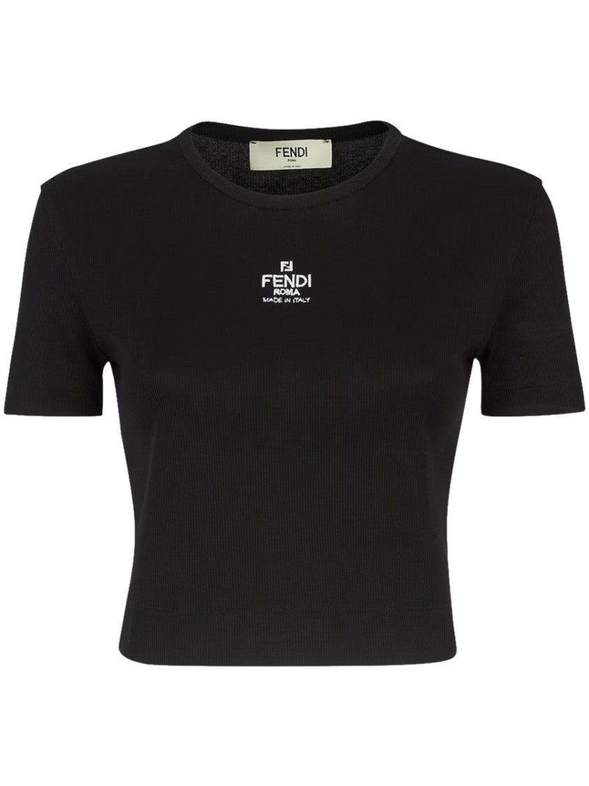 Fendi Ribbed Logo Cotton Cropped Top