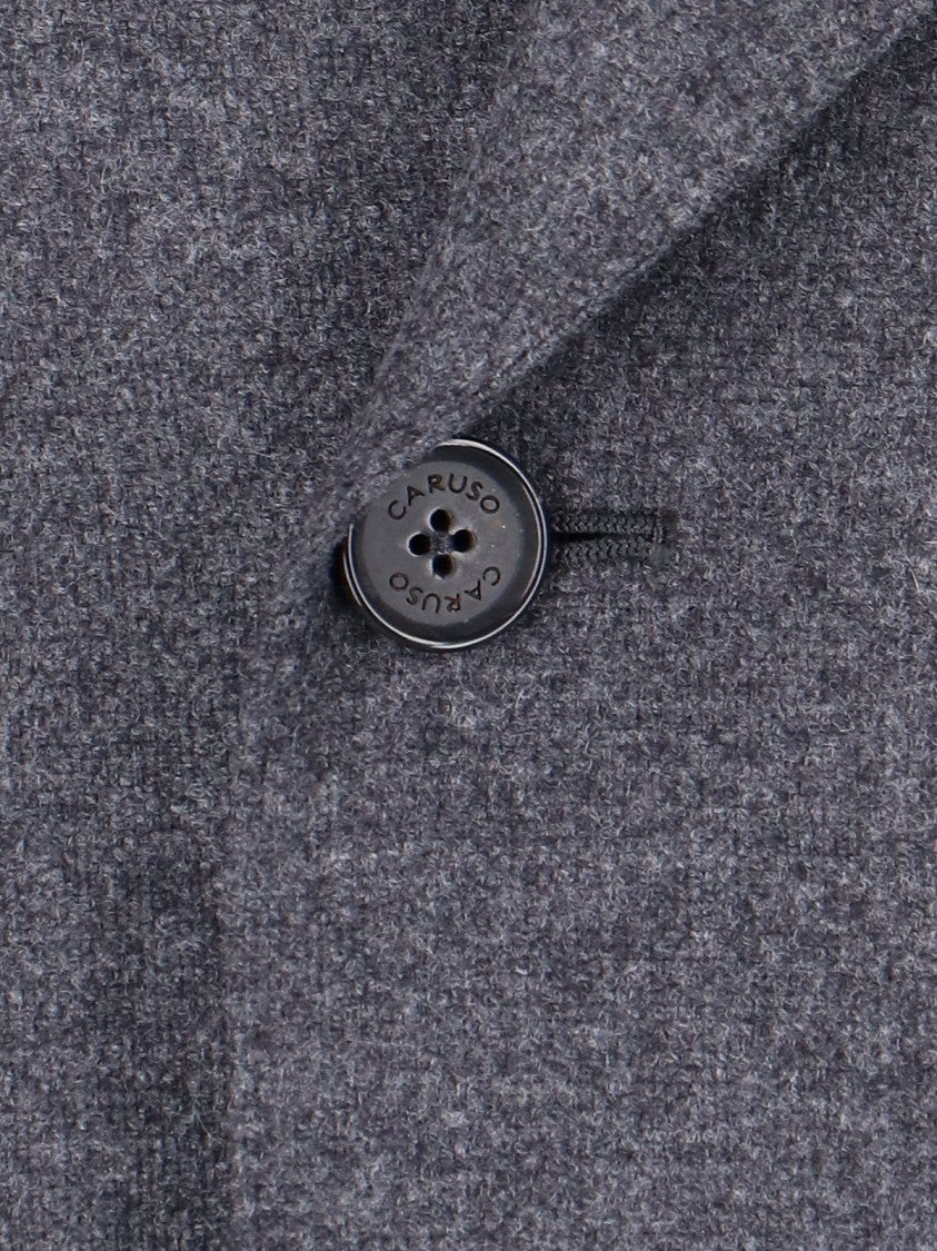 Caruso Grey Double-Breasted Wool-Cashmere Blazer