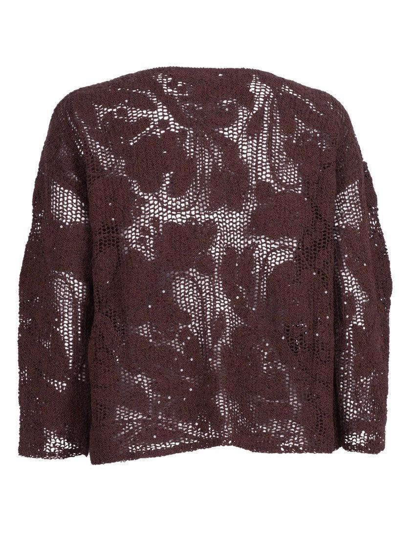 Kangra Cashmere Cropped Open Knit Sequined Top