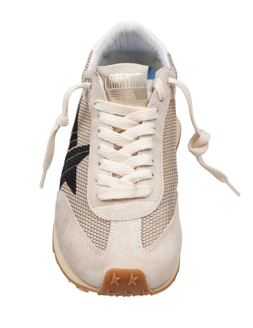 Golden Goose Mesh And Suede Running Sneakers In Beige And Black