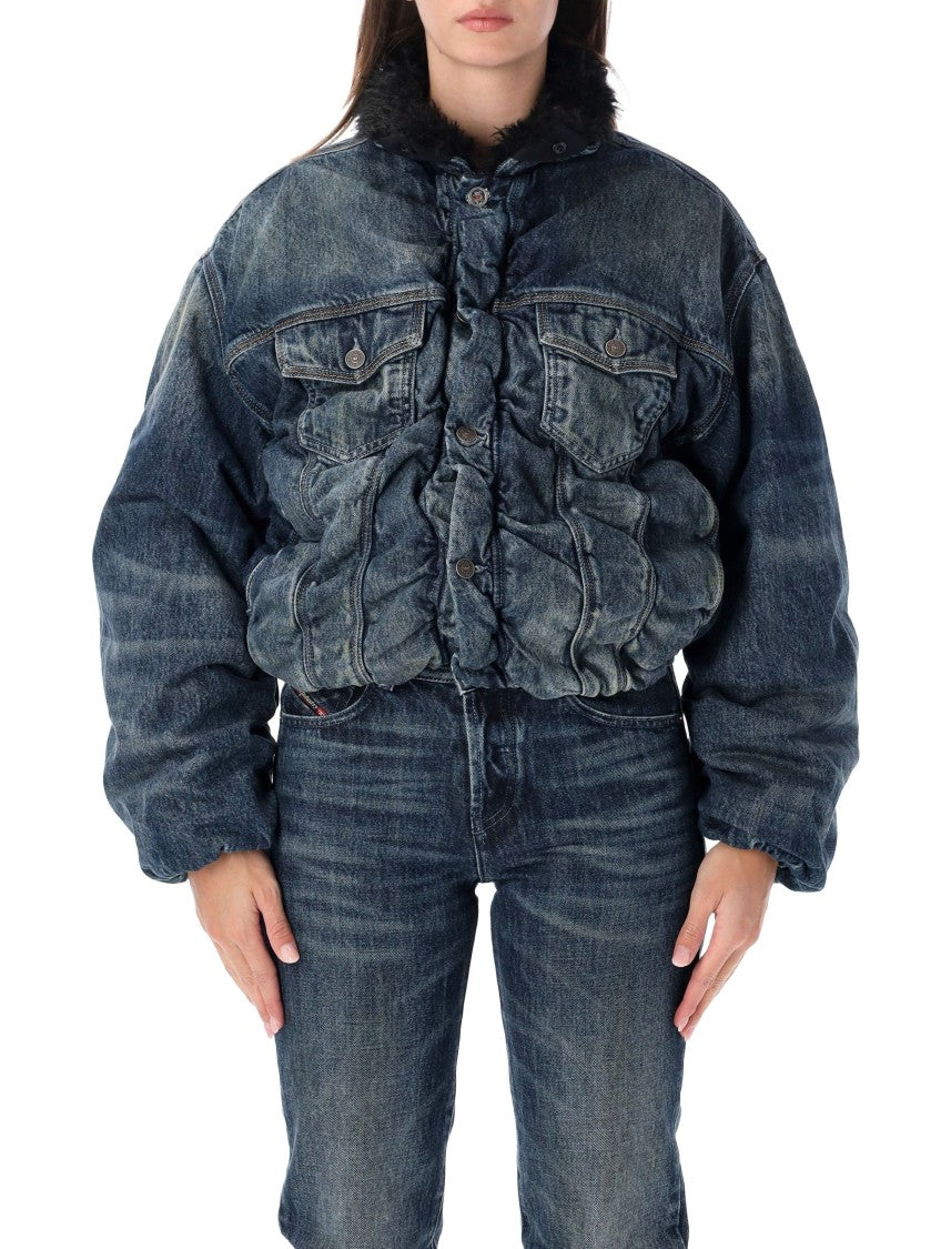 Diesel Cropped Ruched Puffy Denim Jacket