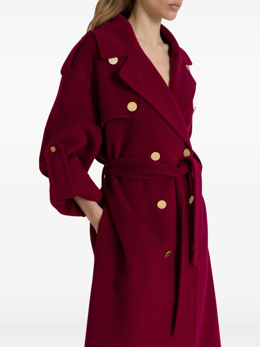 Alberta Ferretti Double-Breasted Long Coat With Cape Overlay Detail