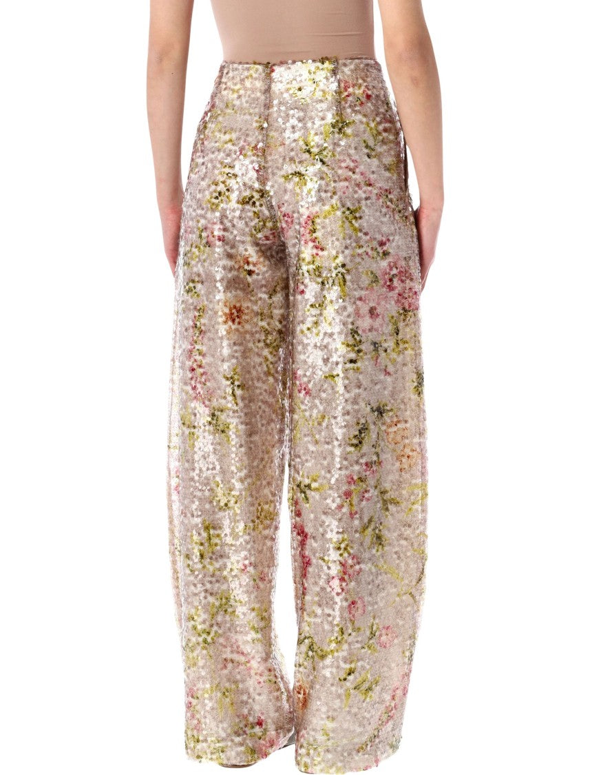 Alberta Ferretti Floral Sequin High-Waist Trousers