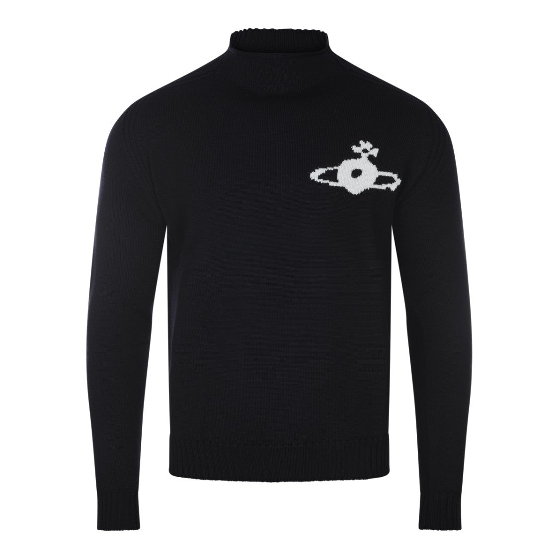 Vivienne Westwood High Neck Black Knit Sweater With Emblem Detail