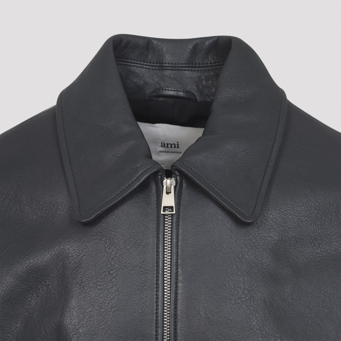 Ami Zipped Black Leather Jacket