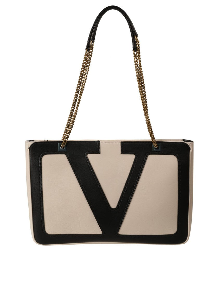 Valentino Garavani Beige Lambskin Shoulder Bag With Vlogo
