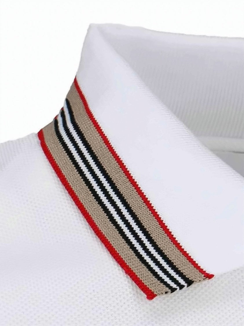 Burberry Short-Sleeve Textured Polo Shirt With Multicolored Collar