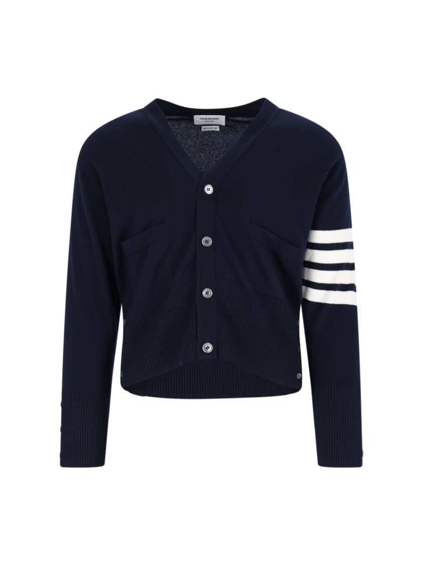 Thom Browne Blue Cashmere "Loopback 4-Bar" Cardigan