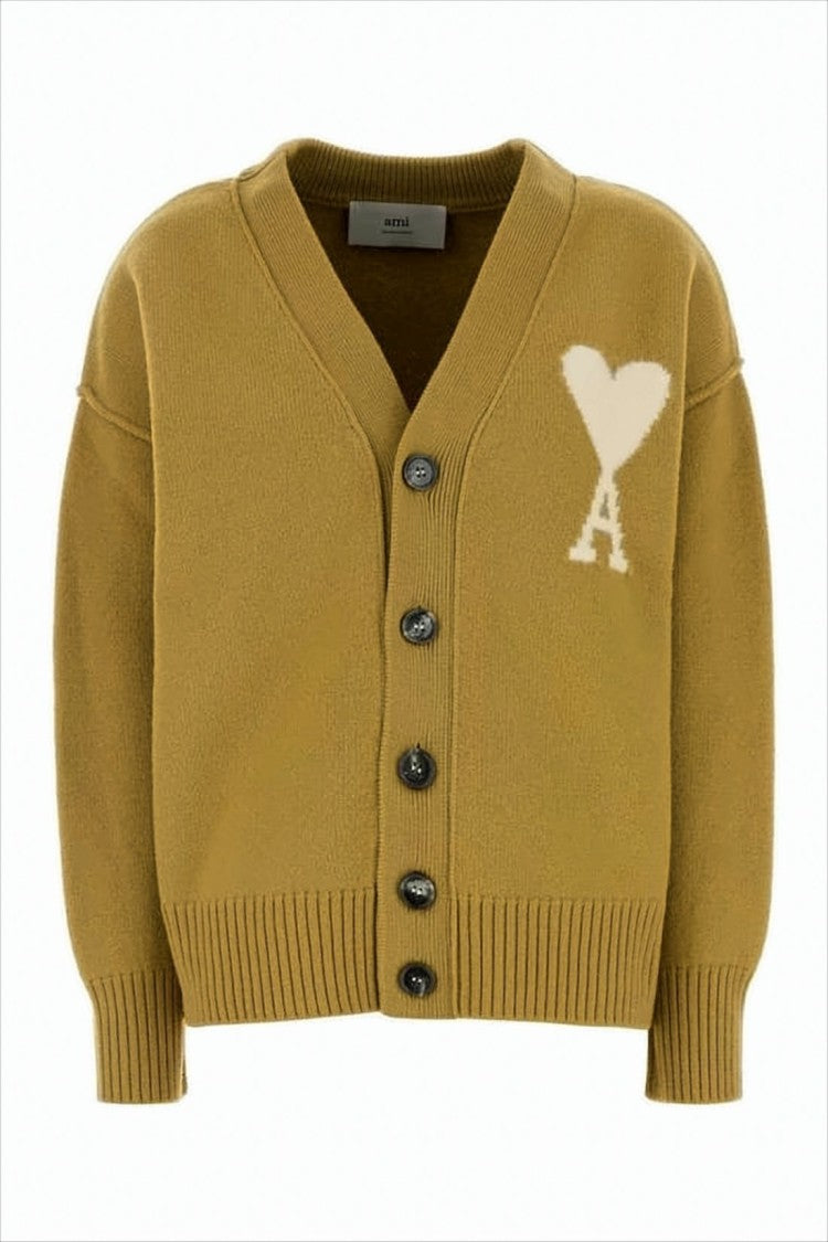 Ami V-Neck Wool Cardigan With Button-Down Front