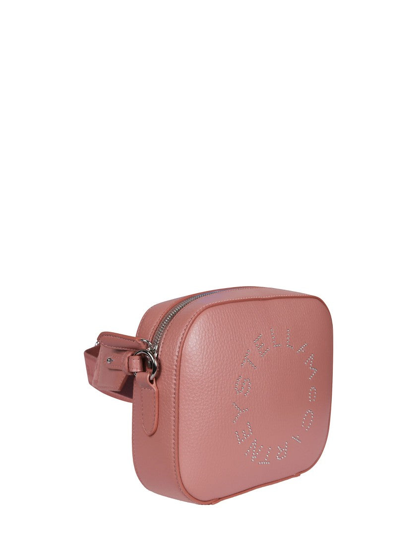 Stella Mccartney Pink Canvas Strap Perforated Logo Leather Shoulder Bag