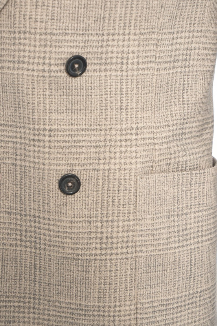 Circolo 1901 Beige Double-Breasted Glencheck Blazer With Textured Finish