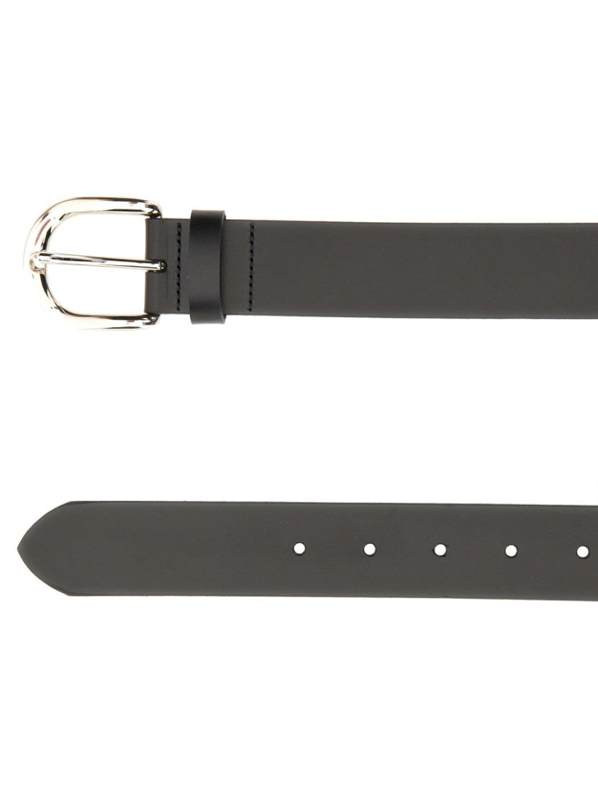 Isabel Marant Smooth Black Leather Belt With Round Silver Buckle