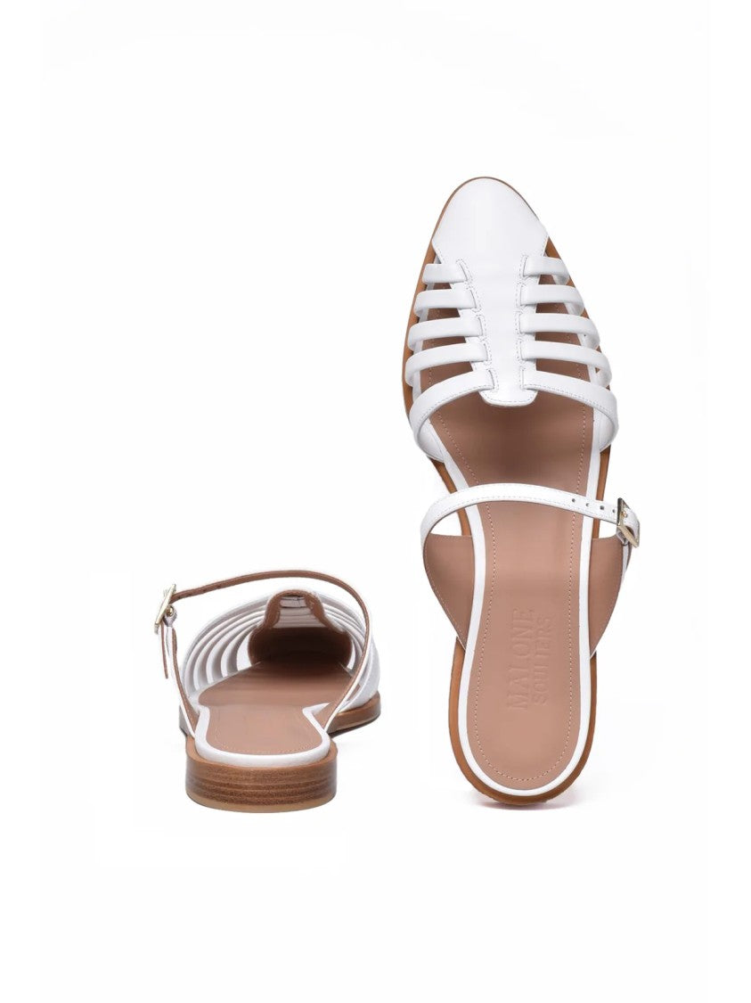 Malone Souliers White Woven Pointed-Toe Leather Mules
