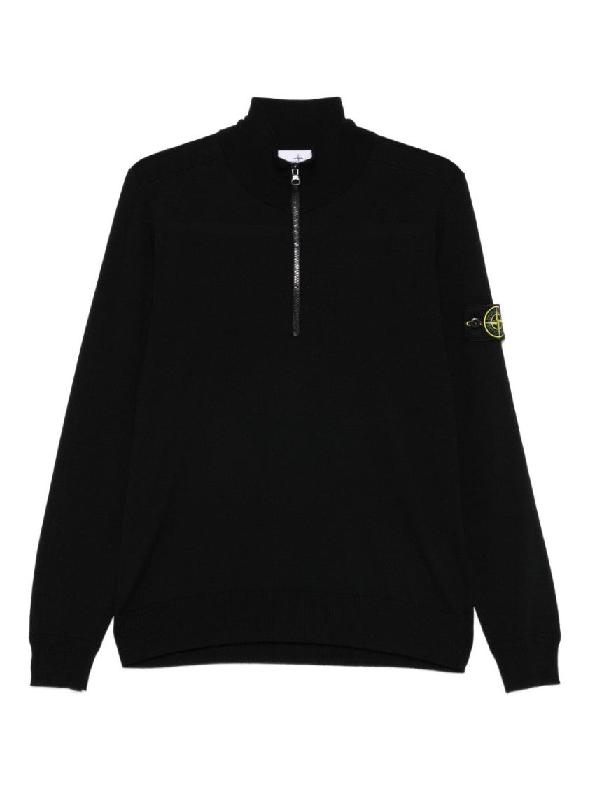 Stone Island Half-Zip Sweater In 100% Virgin Wool With Logo Badge