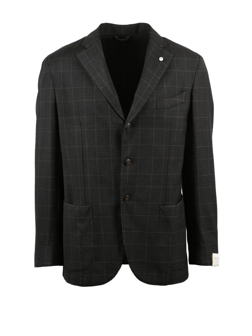 L.B.M. 1911 Rounded Wool Jacket With Checkered Pattern And Button Closure