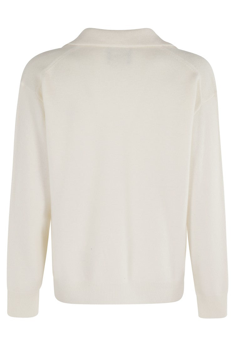 Roberto Collina Classic White Long-Sleeve Polo With V-Neck