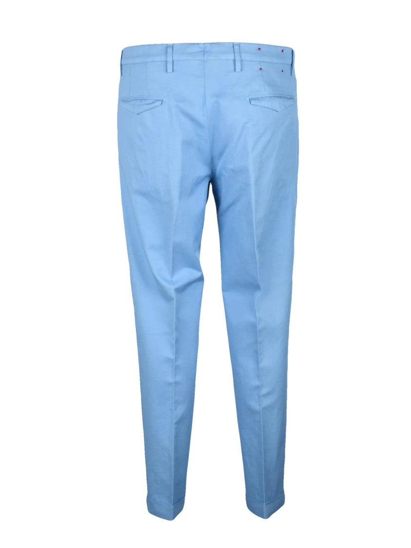 Filetto Cotton Linen Elastane Trousers With Pleated Waist And Straight Leg