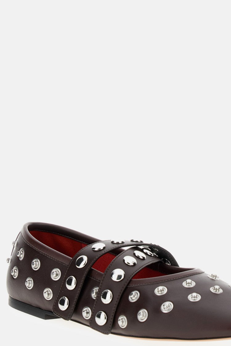 Stella Mccartney Leather Ballerina Flats With Double Straps And Stud Detailing