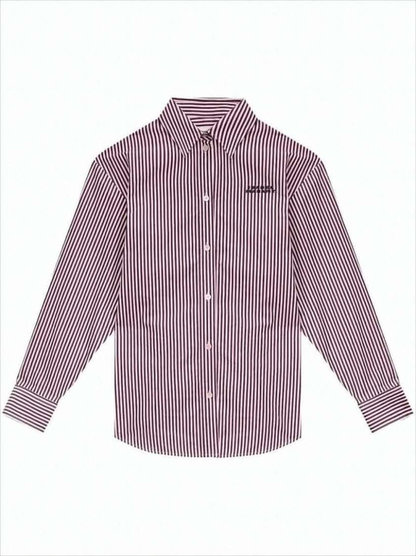 Isabel Marant Vertical Stripe Burgundy Cotton Shirt With Button-Down Front