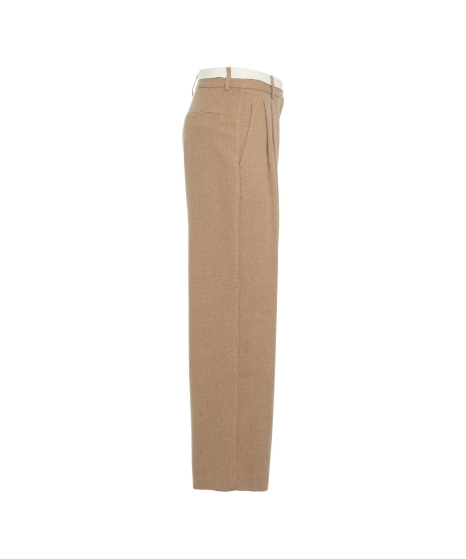 Ottod'ame Modern Pleat Beige Chino Pants With Hidden Closure