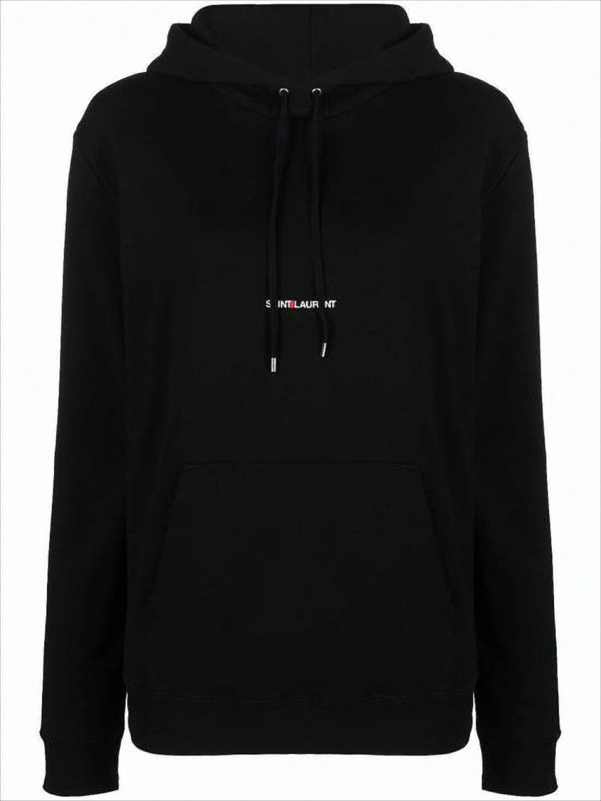 Saint Laurent Black Cotton Hoodie With Adjustable Drawstring