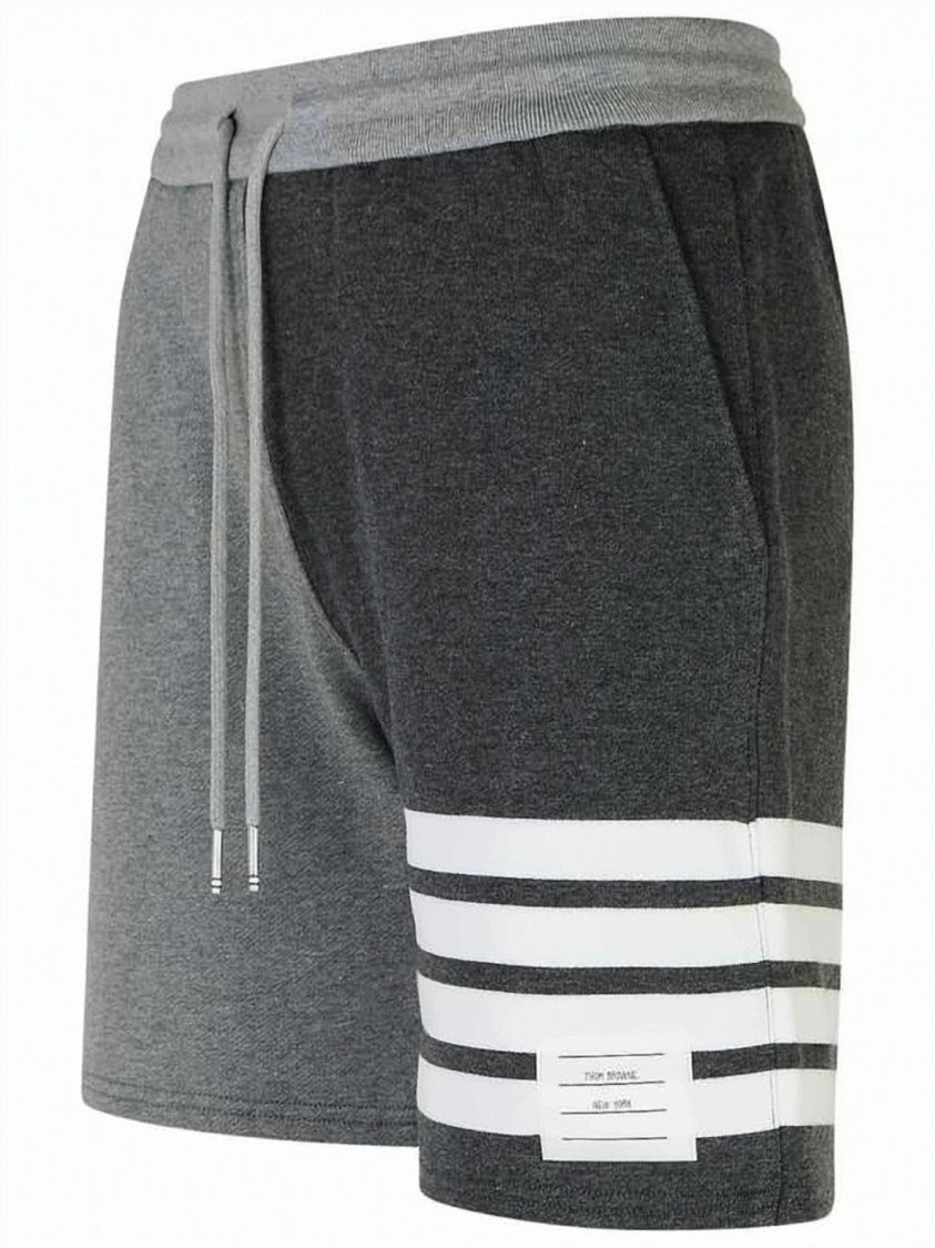 Thom Browne Two-Tone Lightweight Cotton Shorts With Drawstring Waistband