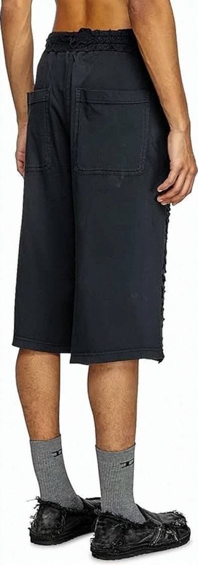 Diesel Distressed Black Shorts With Cut-Out Details