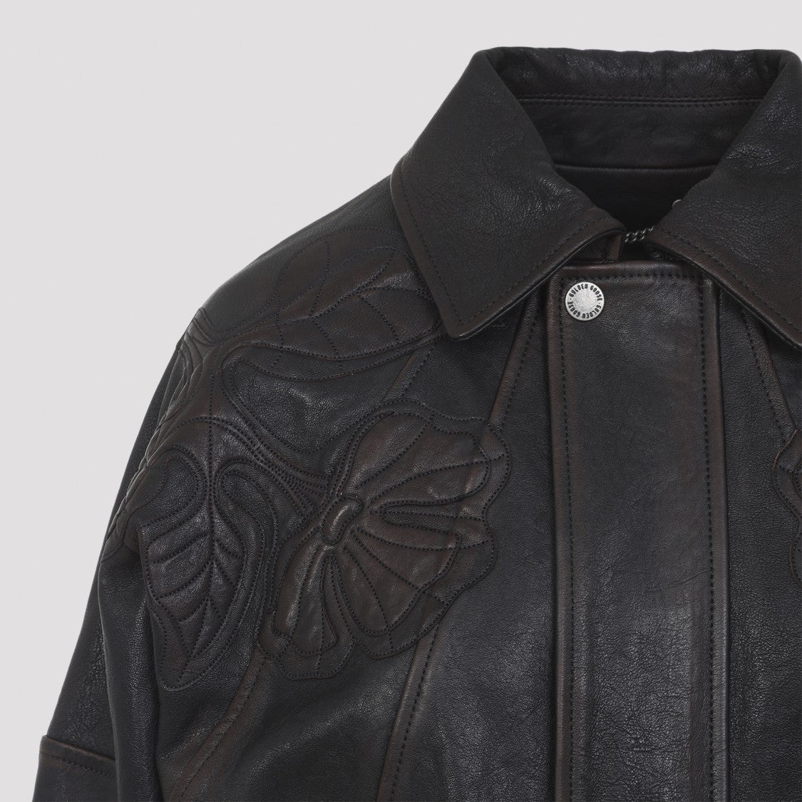 Golden Goose Flower Embroidery Black Leather Jacket