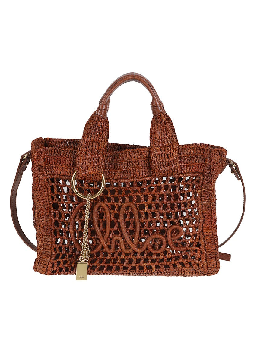 Chloé Hand-Crocheted Raffia Tote Bag With Buffalo Leather Accents