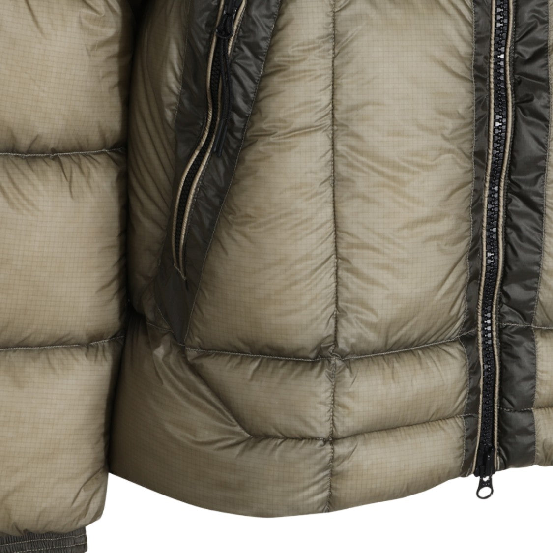 C.P. Company Quilted Green Puffer Coat With Hood And Zippered Pockets