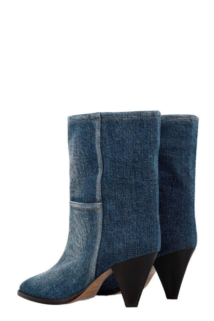 Isabel Marant Blue Cone-Heel Pointed-Toe Denim Boots