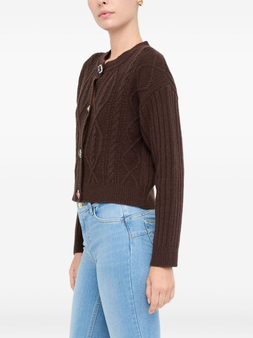 Liu Jo Cropped Brown Sweater With Cable Knit Design