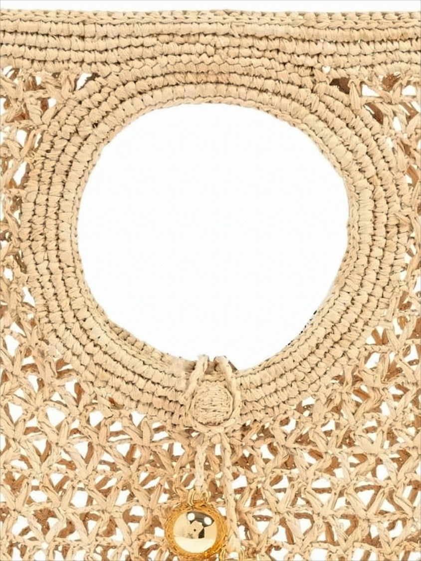 Jacquemus Woven Raffia Tote Bag With Gold-Tone Charm