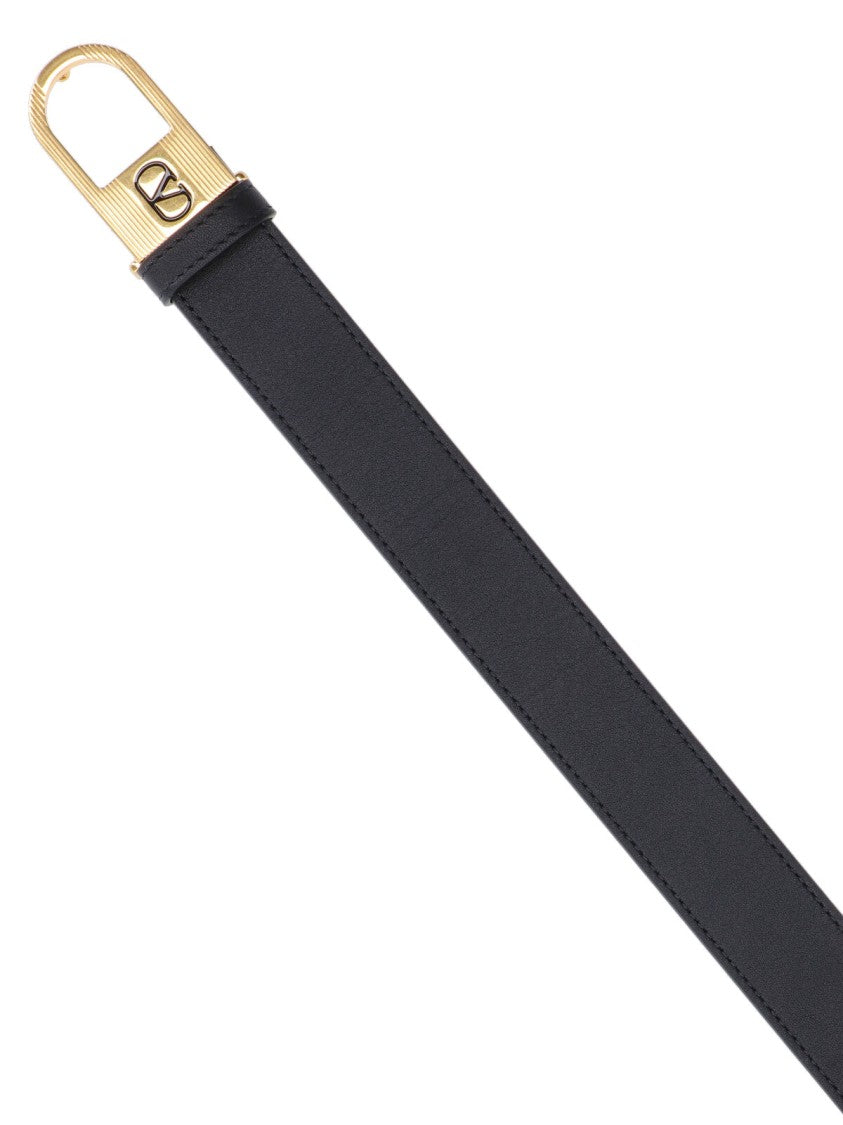 Valentino Garavani Black Belt With Gold-Tone Elongated Oval Buckle