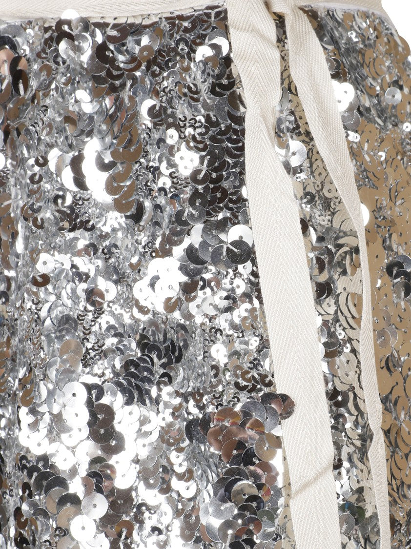 Prada Sequined Silver Skirt With Silhouette