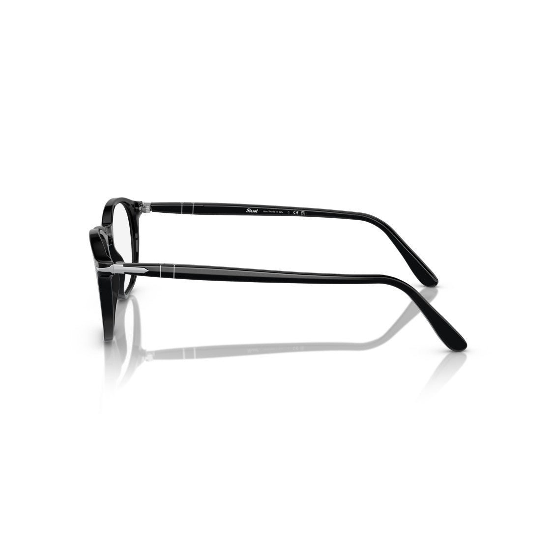 Persol 0Po3007v Classic Round Black Acetate Eyeglasses With Silver Accents