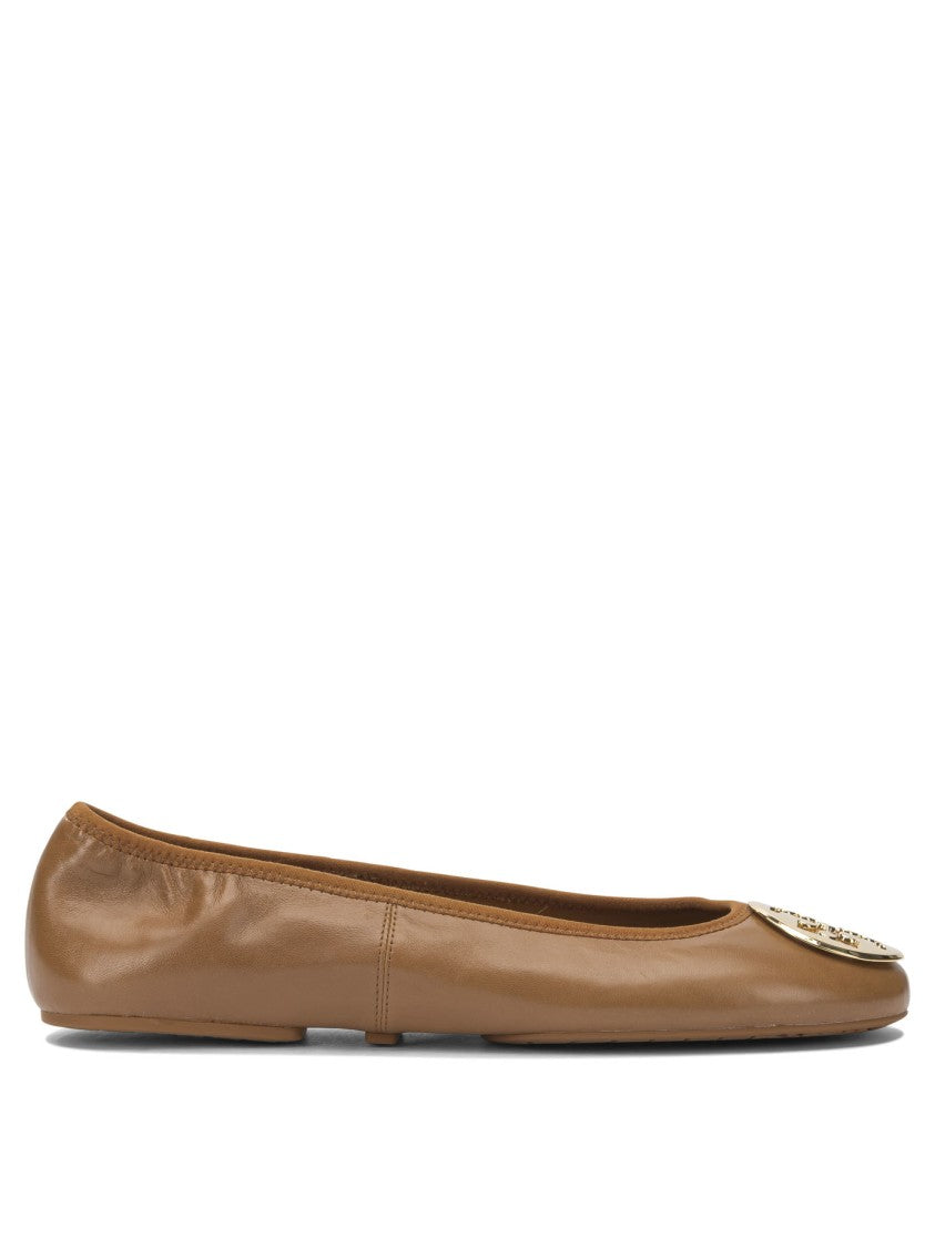 Tory Burch Leather Ballerinas With Metallic Emblem Detail