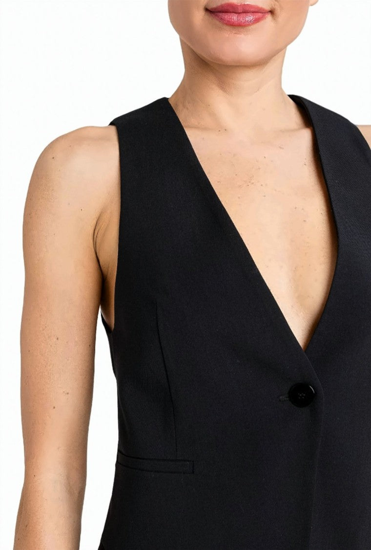 Twin-Set Black Deep V-Neck Button Closure Tailored Gilet