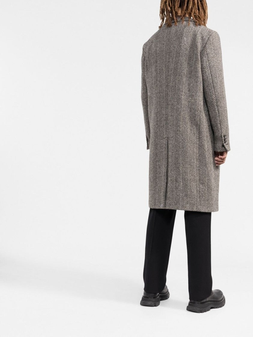 Golden Goose Single-Breasted Herringbone Coat With Notched Lapel