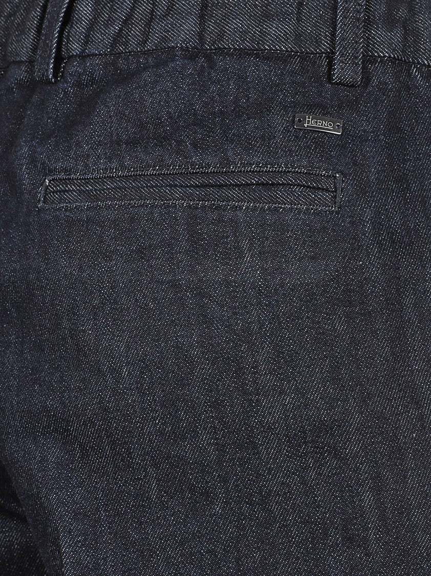 Herno Tailored Dark Denim Trousers With Adjustable Waist