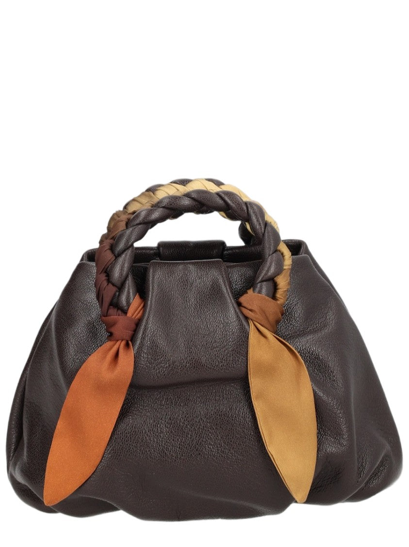 Hereu Brown Lambskin Braided Handle Shoulder Bag