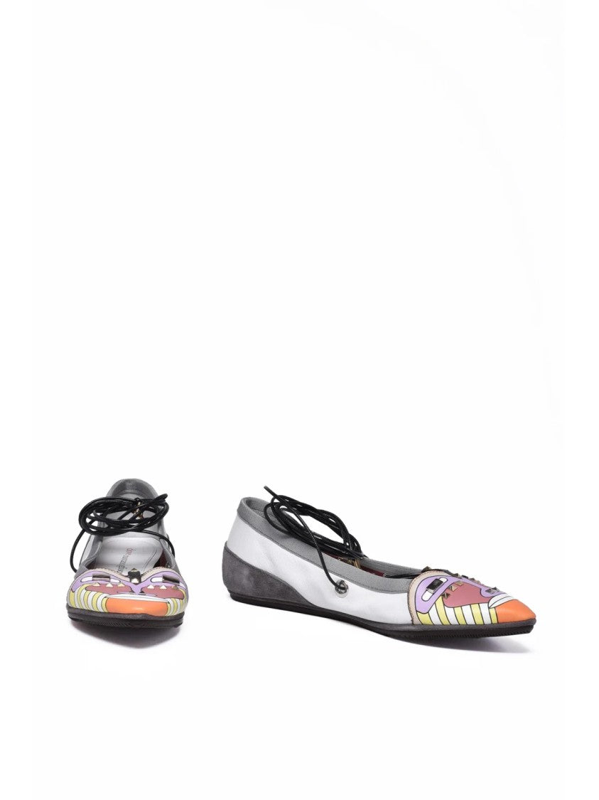 Dove Nuotano Gli Squali Multicolor Artistry Laced Ankle Leather Ballet Flats