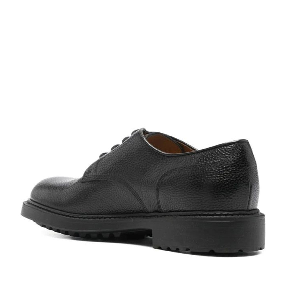 Doucal's Black Textured Lace-Up Calf Suede Flats