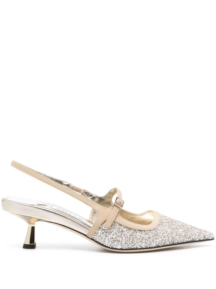 Jimmy Choo Pointed Toe Slingback Heels With Glitter Detailing